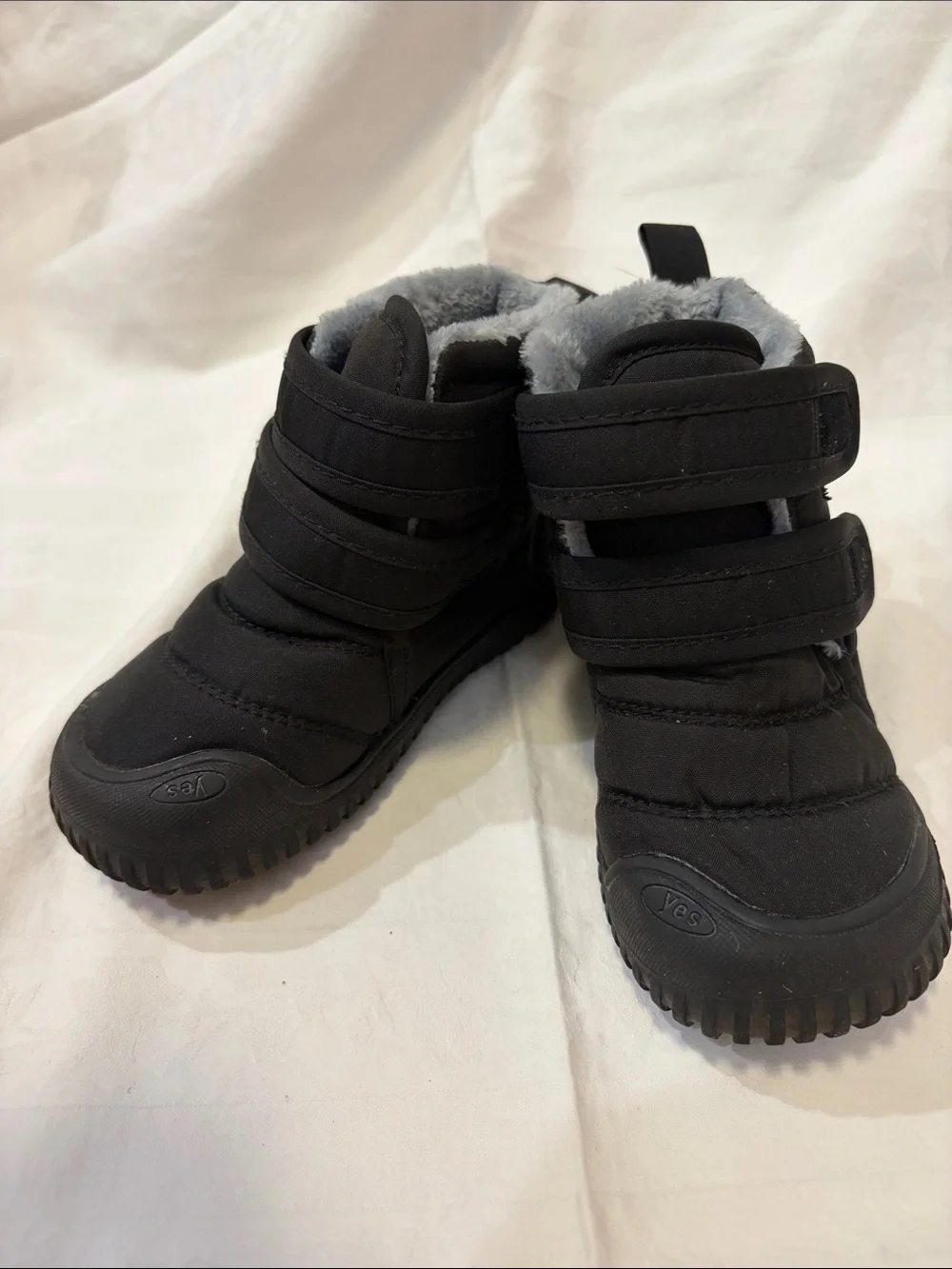 Kids Black Winter Boots - Fleece-Lined Hook & Loop Closure
